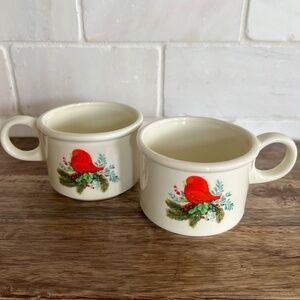 Vintage Ceramic Red Cardinal Mugs Set of 2